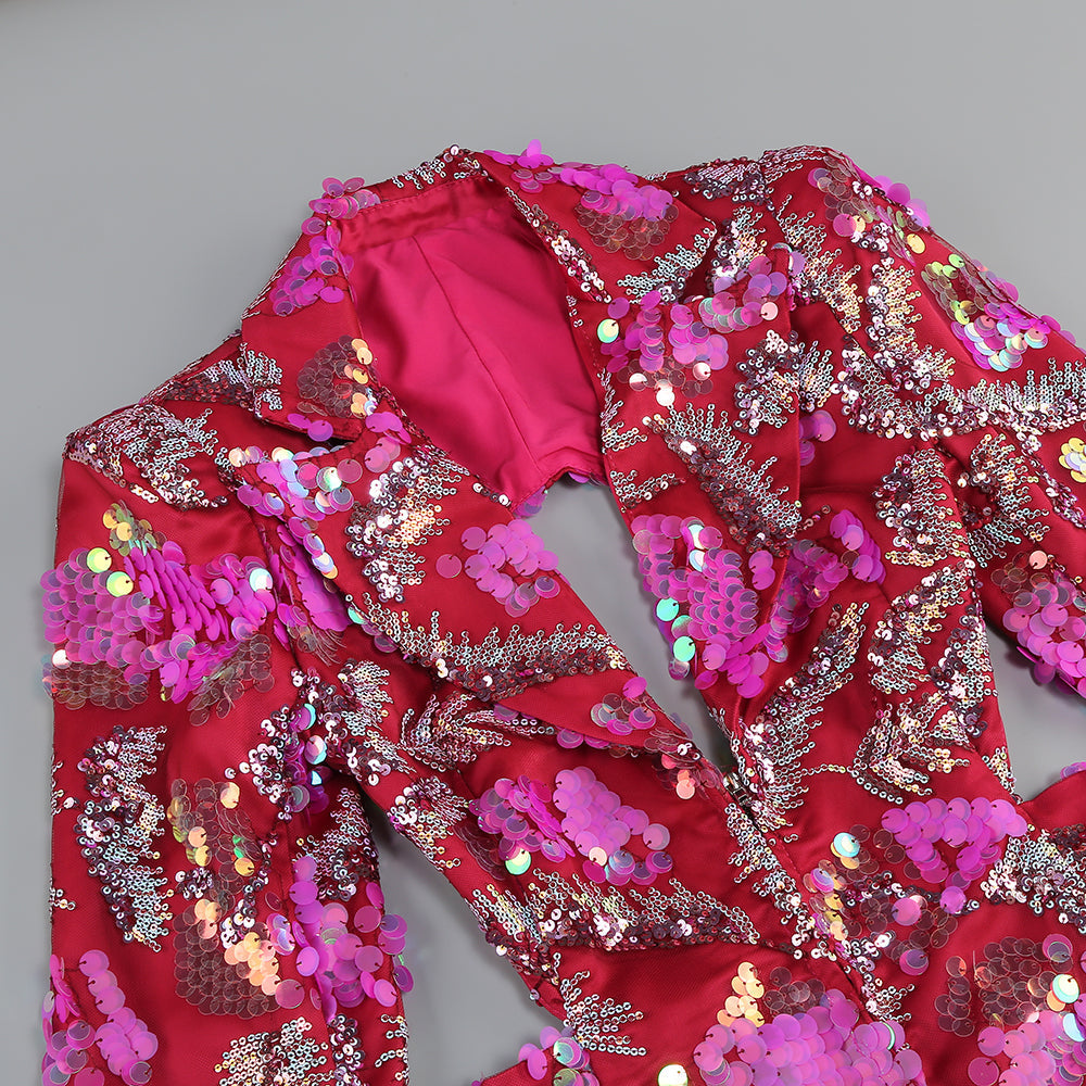 Fashionslee Women Apricity Pink Sequin Blazer Dress