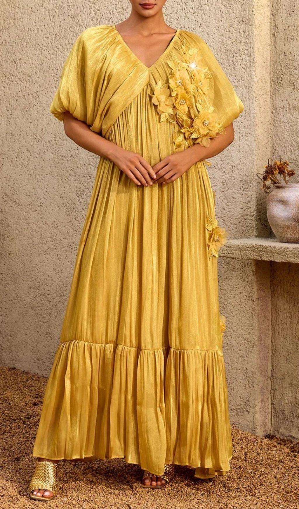 14d54055726f2aafcaa96fc4b6355e06.jpg Fashionslee Women Corthiel Puff Sleeve Flower Ruched Maxi Dress