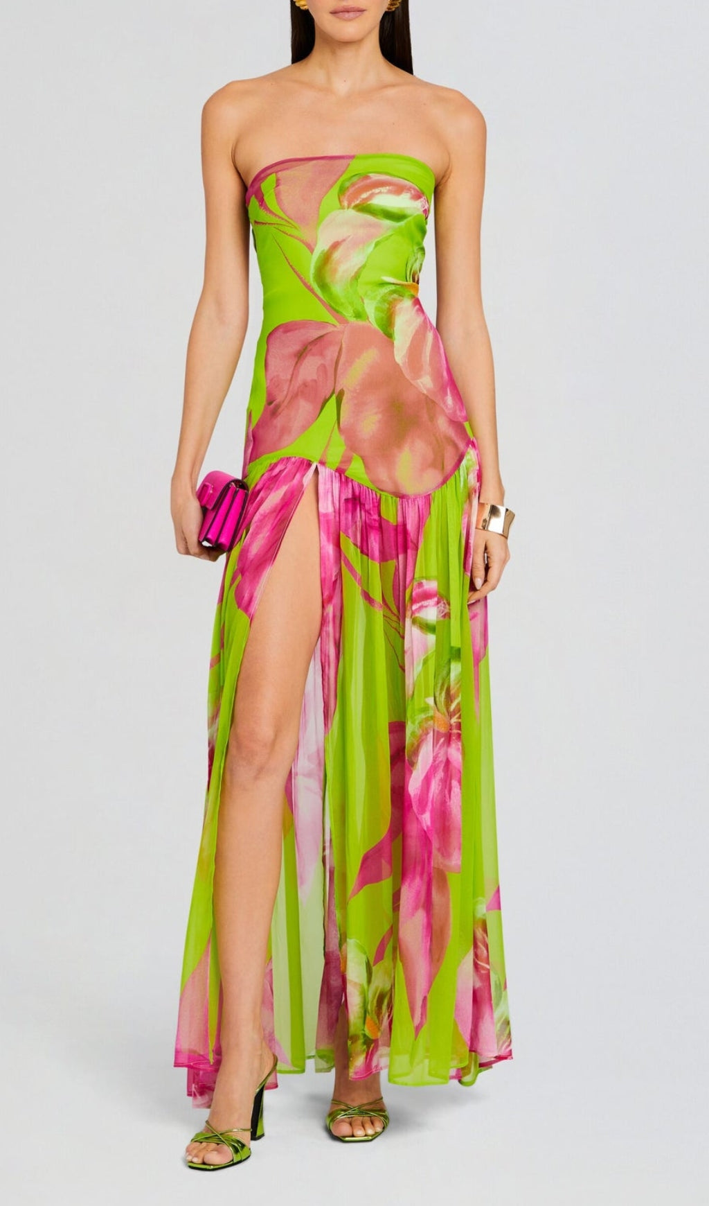 Fashionslee Women Arava Green Printed Slit Maxi Dress