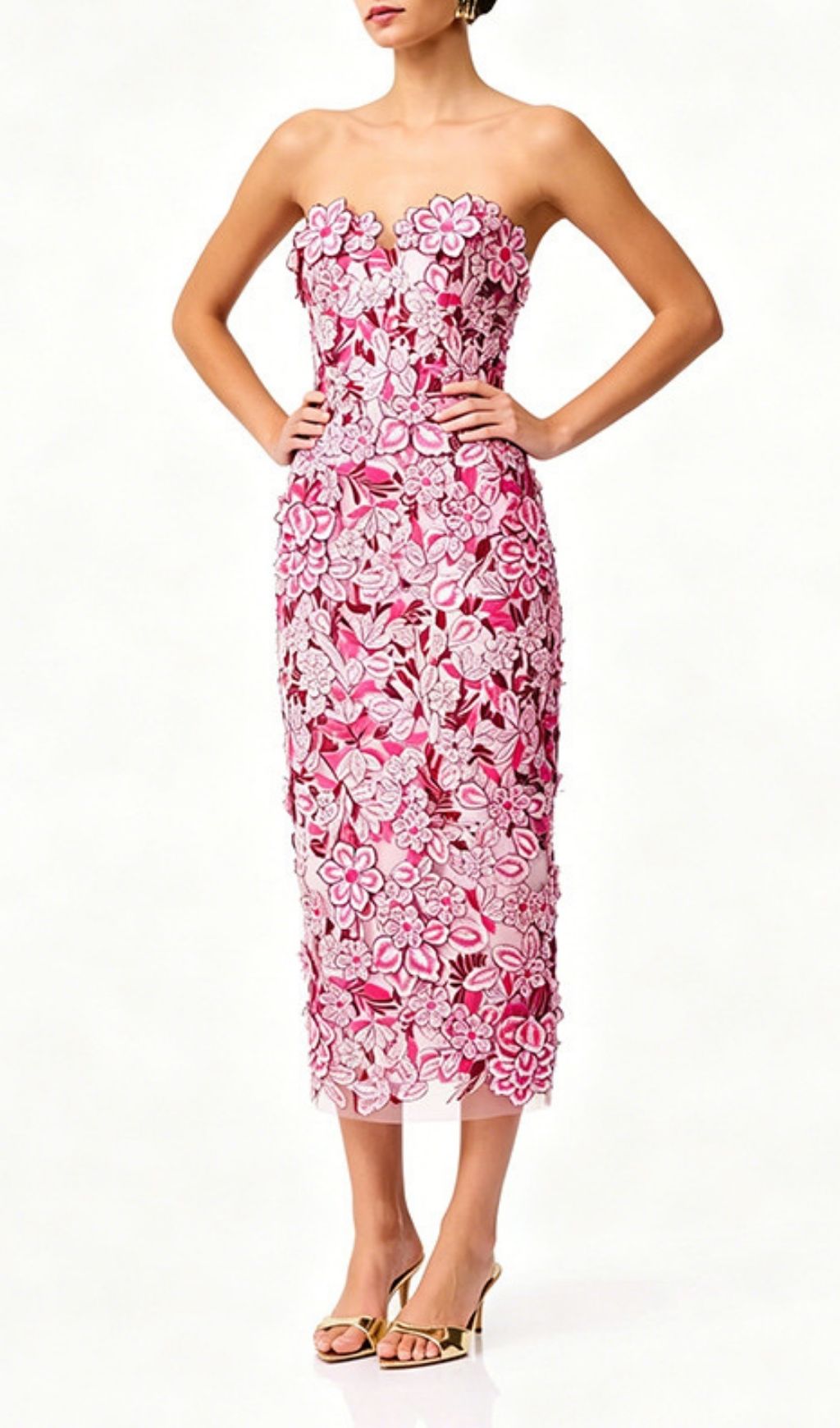 1613e9e34488a5a5d0da2fa1763f52bb.jpg Fashionslee Women Larissa Pink Strapless Flower Embroidery Midi Dress