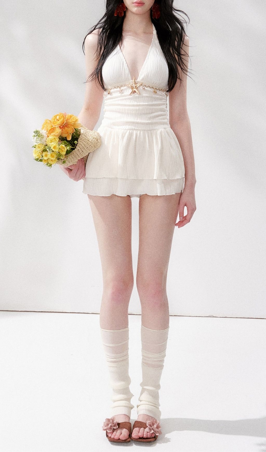 Fashionslee Women Leehi White Halter Beach Dress