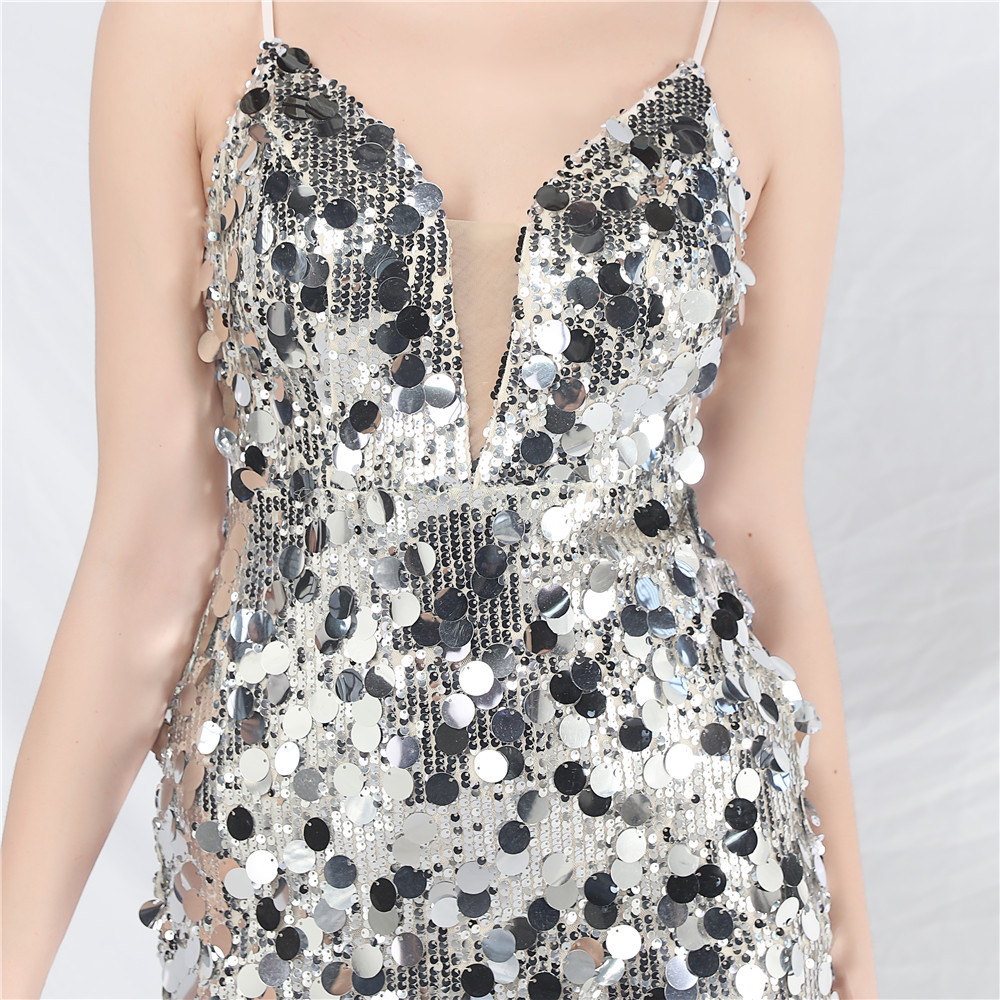 Fashionslee Women Chole Silver Strappy Sequin Maxi Dress