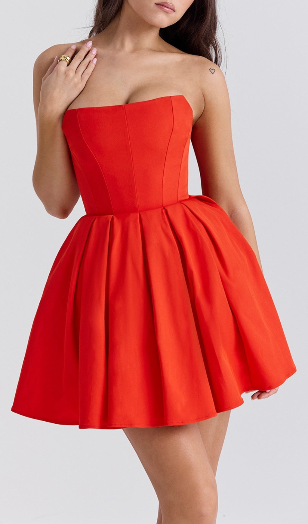 Fashionslee Women Aquamarine Red Strapless Mini Dress
