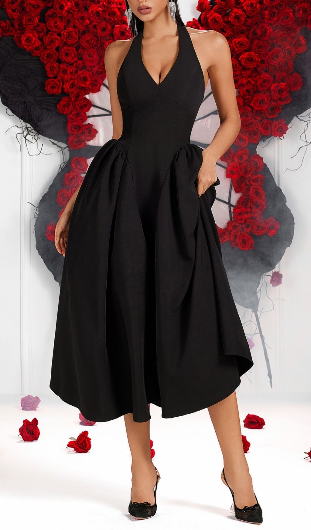 1806e4d294e1cff174caada566e0b6dc.jpg Fashionslee Women Lameez Black Halter Midi Dress