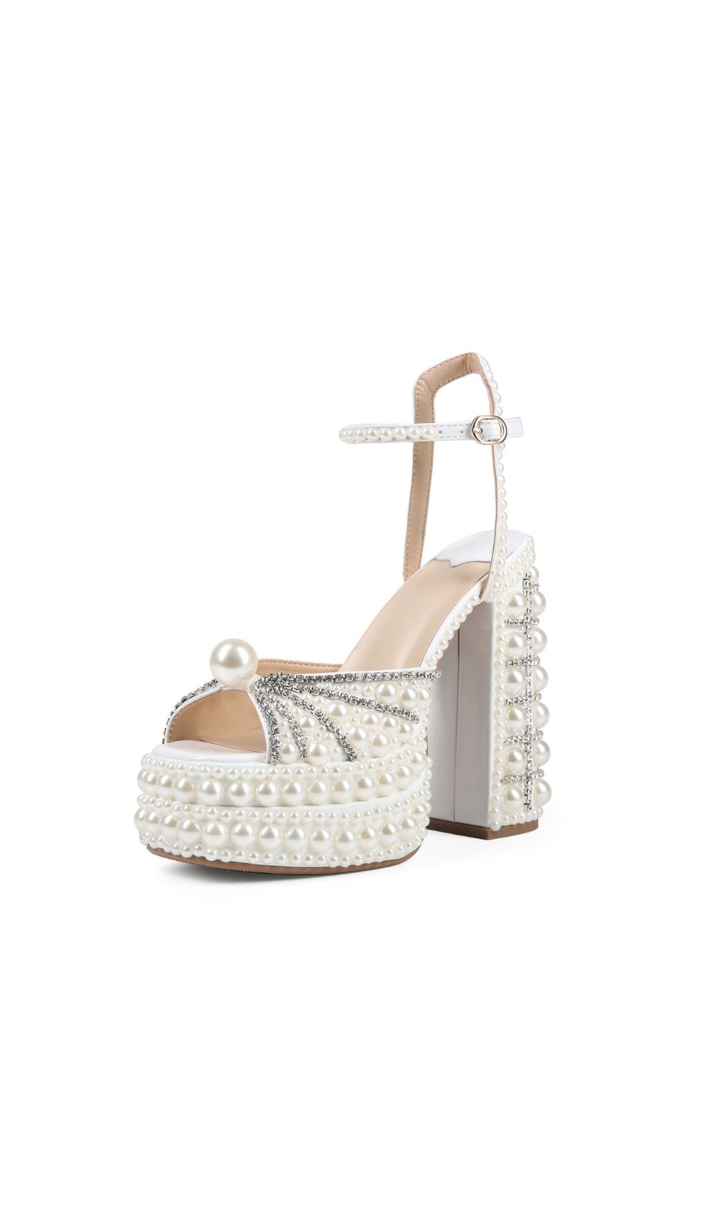 Fashionslee Women Kyra White Pearl Diamante Heels