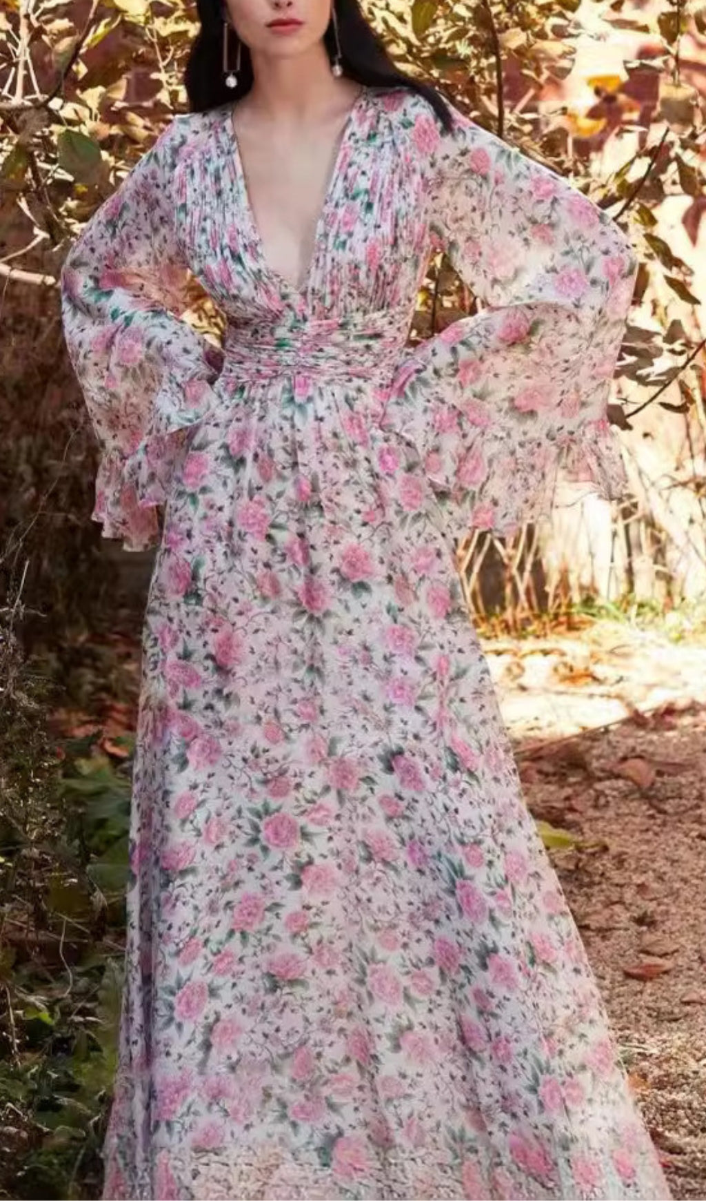 Fashionslee Women Aracely Pink V-Neck Floral Maxi Dress
