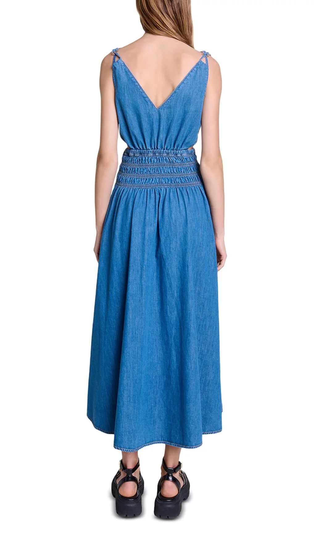Fashionslee Women Runim Cutaway Denim Maxi Dress
