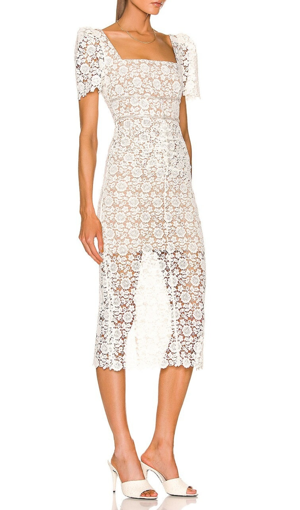 Fashionslee Women Anneau Ivory Floral Guipure Midi Dress