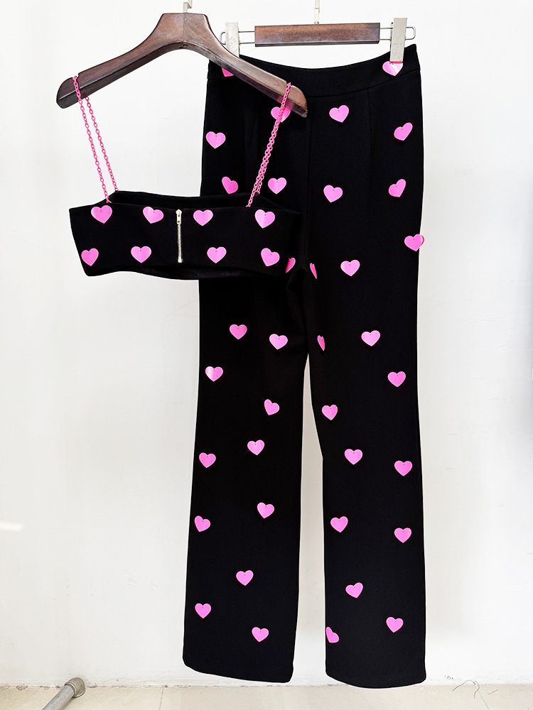 Fashionslee Women Clovia Pink Heart Embellished Top & Pants Set