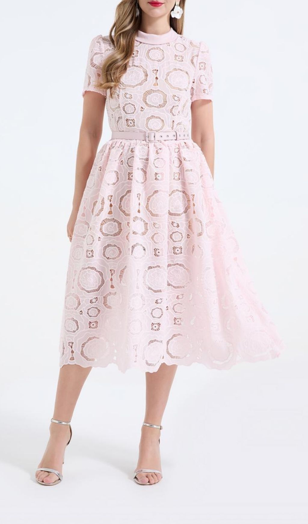 1c376161689de05c2834d7c5e0b40636.jpg Fashionslee Women Floral Lace Midi Dress - Pink