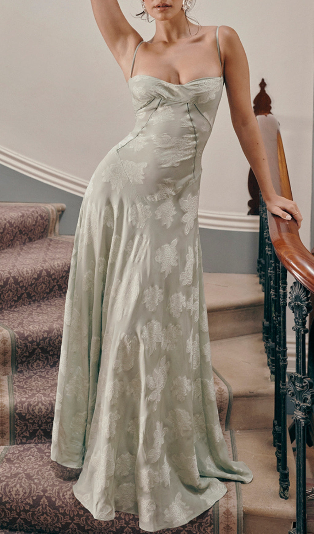 Fashionslee Women Billie Pistachio Floral Lace Back Maxi Dress