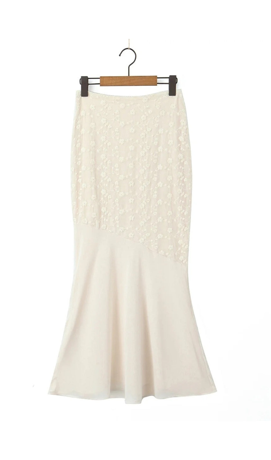 Fashionslee Women Bian Vintage Cream Cotton Broderie Anglais Maxi Skirt Set