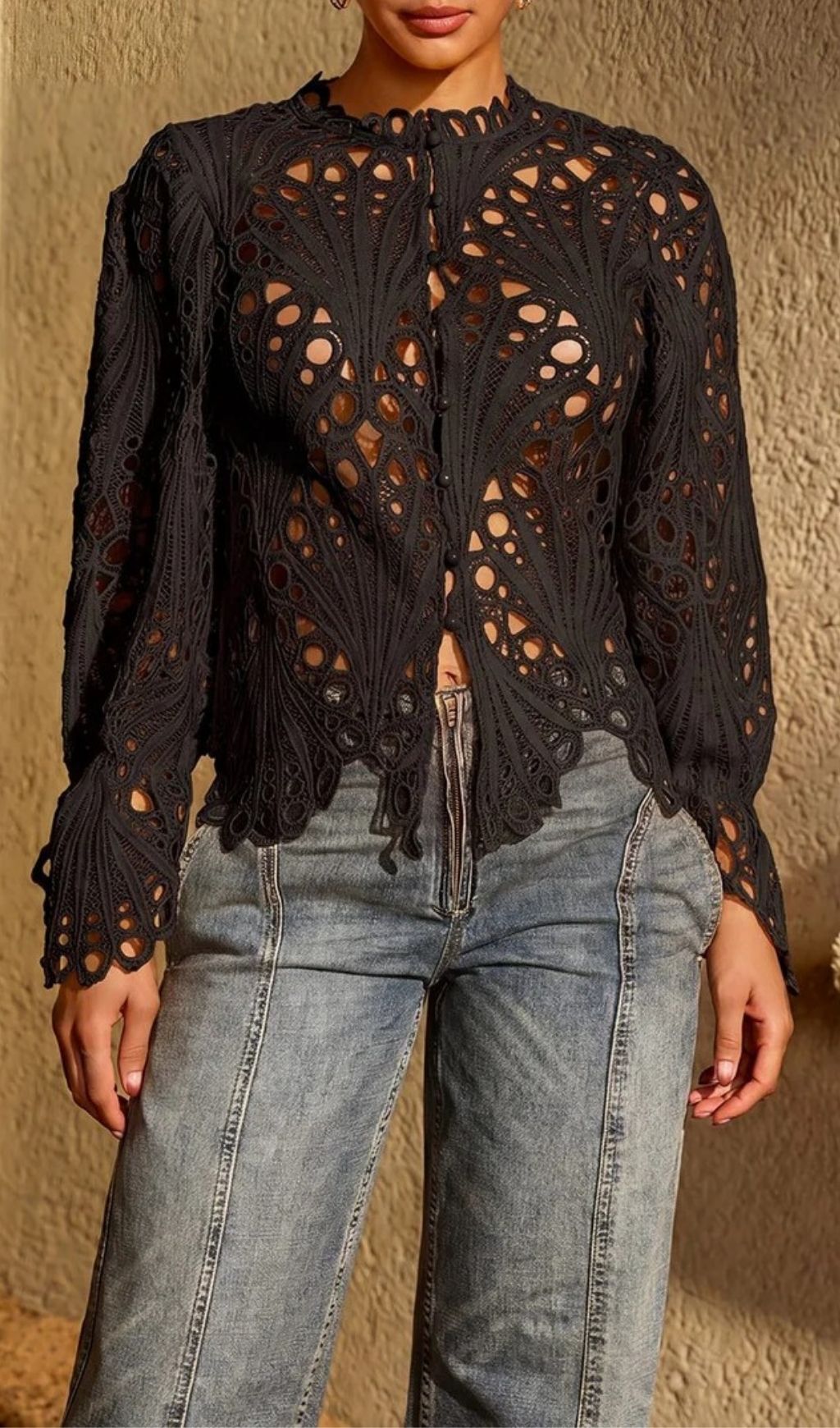 1cc151c939d98e2997d3e243f557b8ea.jpg Fashionslee Women Lysendral Long Sleeve Crochet Top In Black