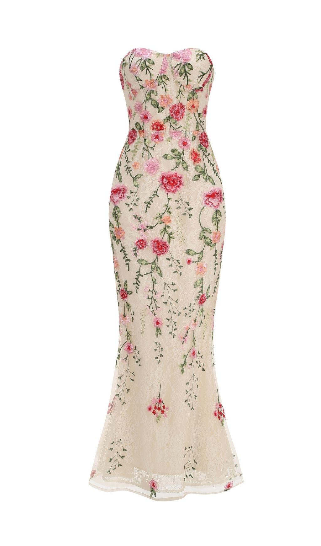 Fashionslee Women Lateefah Strapless Flower Embroidery Maxi Dress