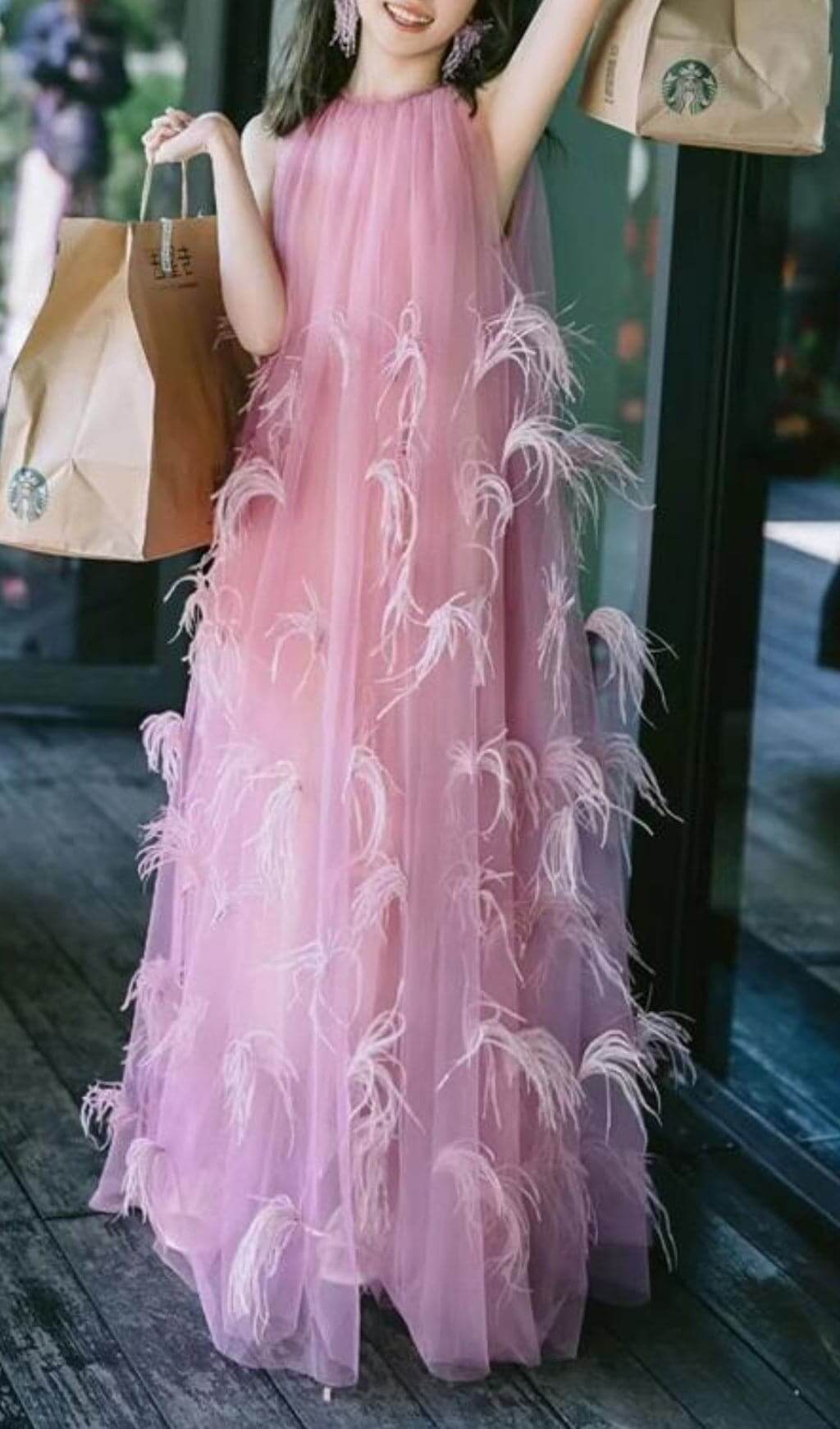 Fashionslee Women Bathsheba Feather Mesh Maxi Dress