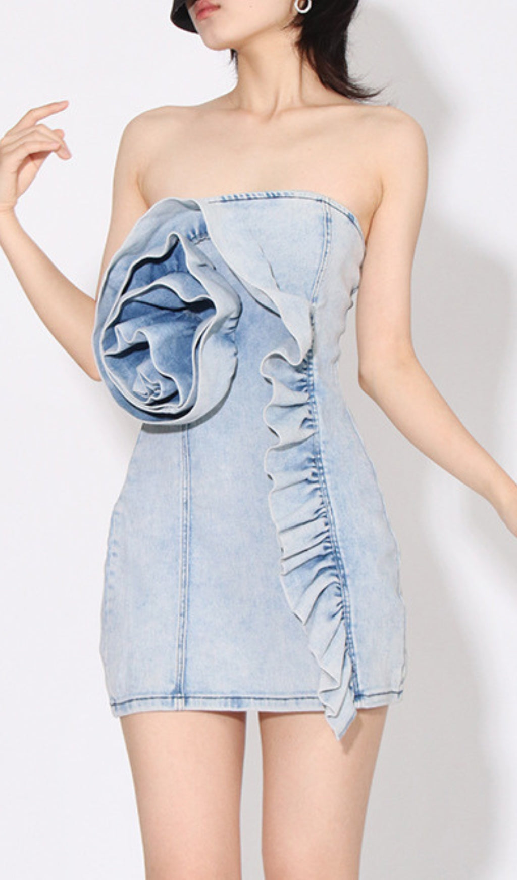 VINTAGE FLORAL DENIM MINI DRESS - OWNCI VINTAGE FLORAL DENIM MINI DRESS - OWNCI