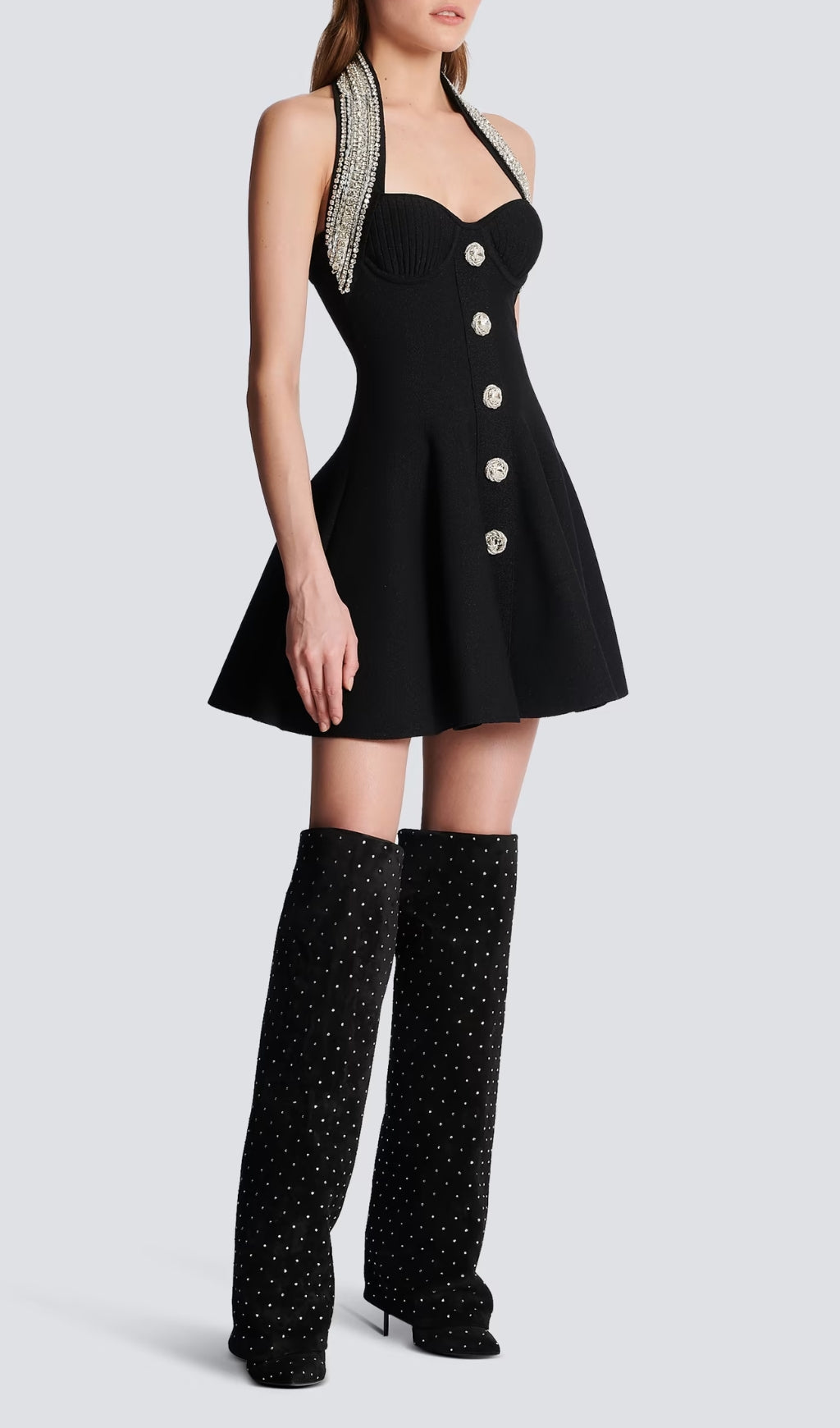 21f602bcaeb72fca98788119374394d2.jpeg Fashionslee Women Alev Black Halter Embellished Mini Dress