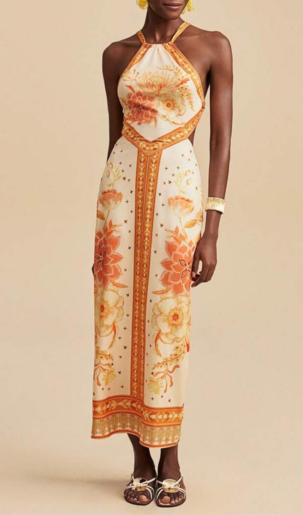 Fashionslee Women Lala Halter Printed Backless Midi Dress