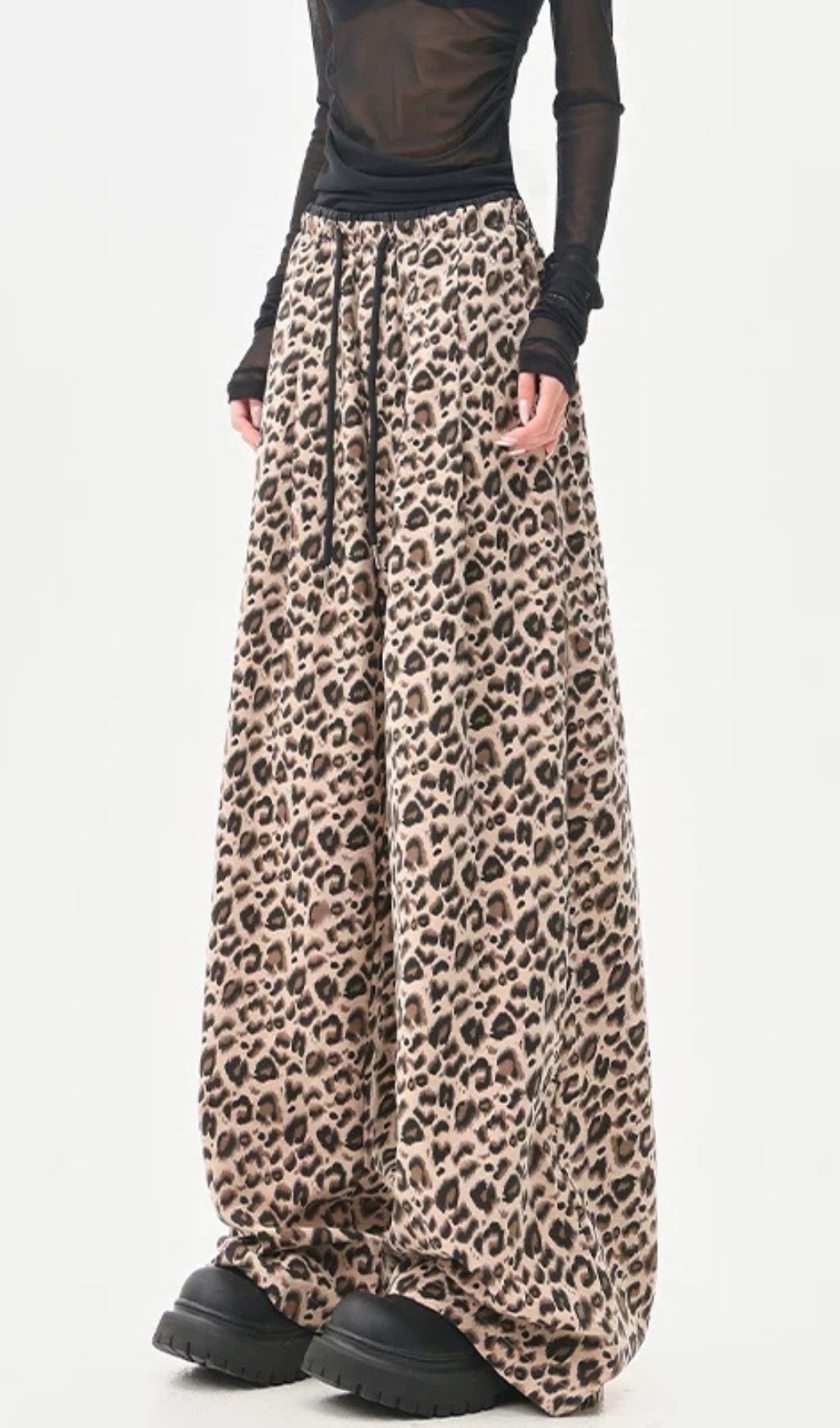 Fashionslee Women Lali Leopard High Waist Wide Leg Pants