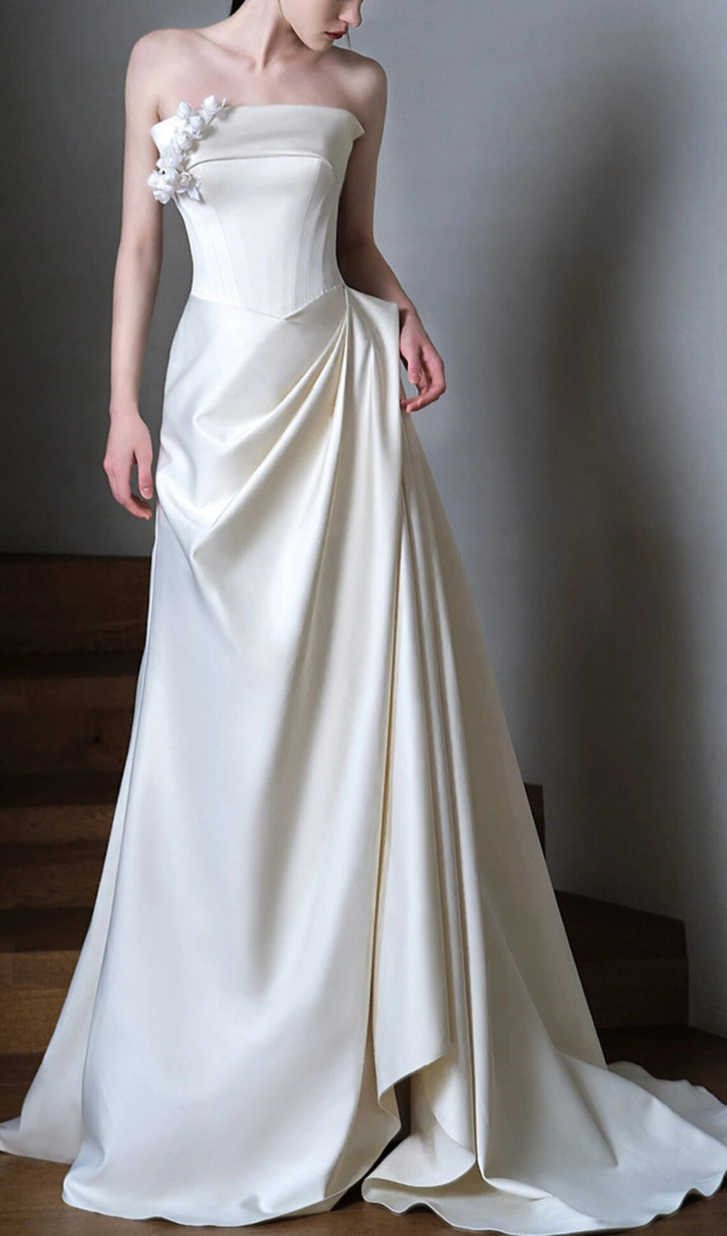 Fashionslee Women Avia White Satin Corset Wedding Dress