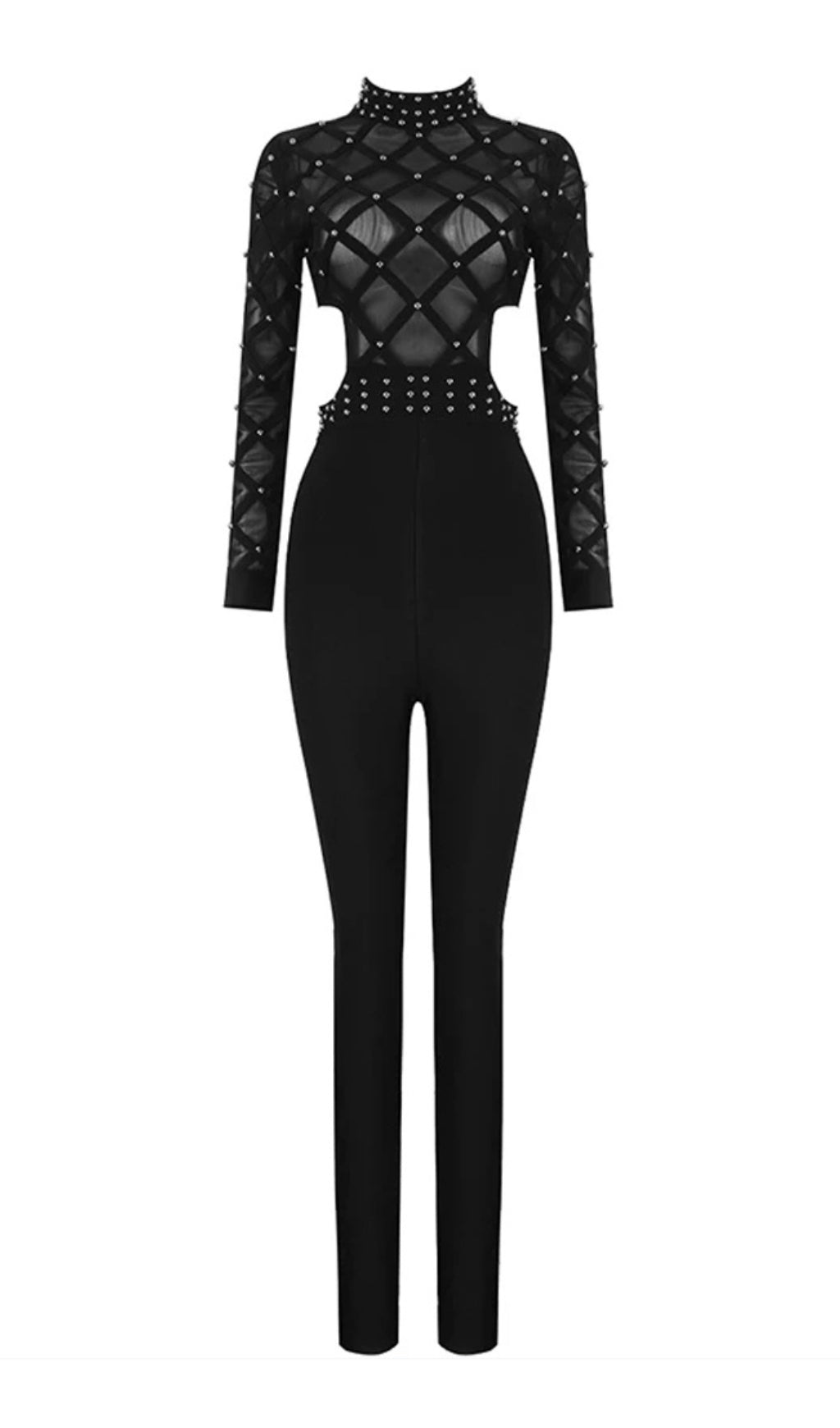 Fashionslee Women Ashwina Black Mesh Jumpsuit