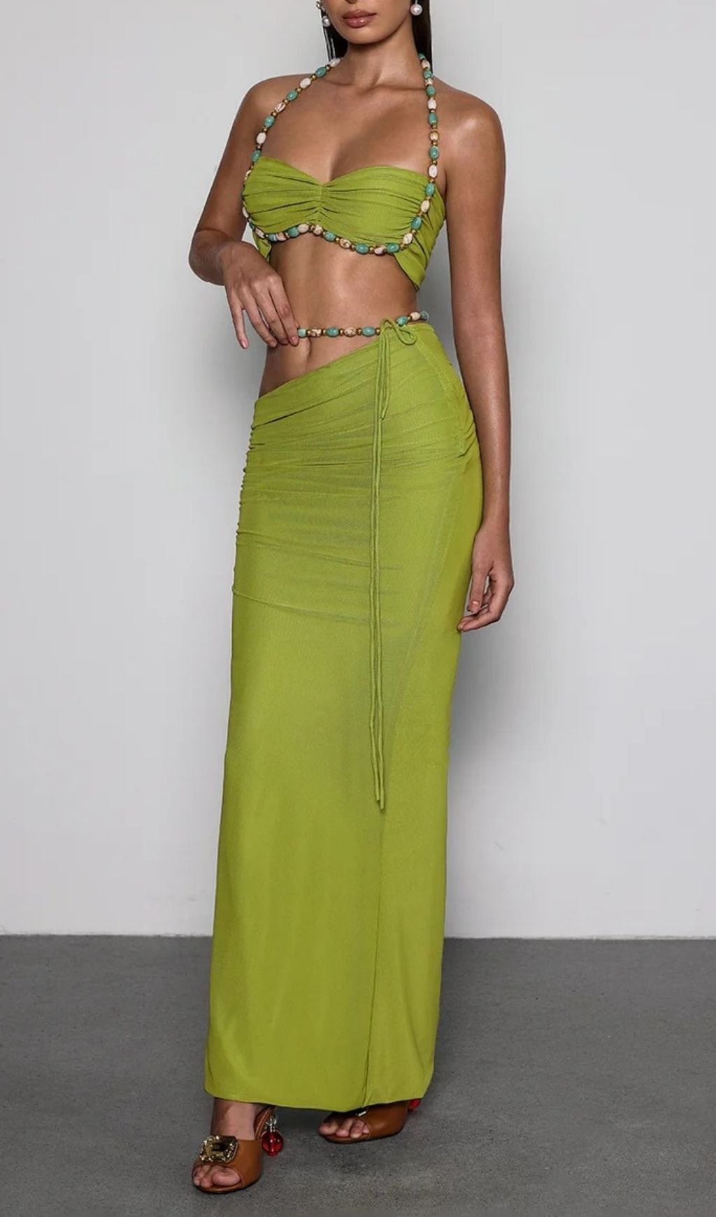 23b77443147f6c16093f3800d106a2ac.jpg Fashionslee Women Eryna Halterneck Ruched Skirt Set In Chartreuse