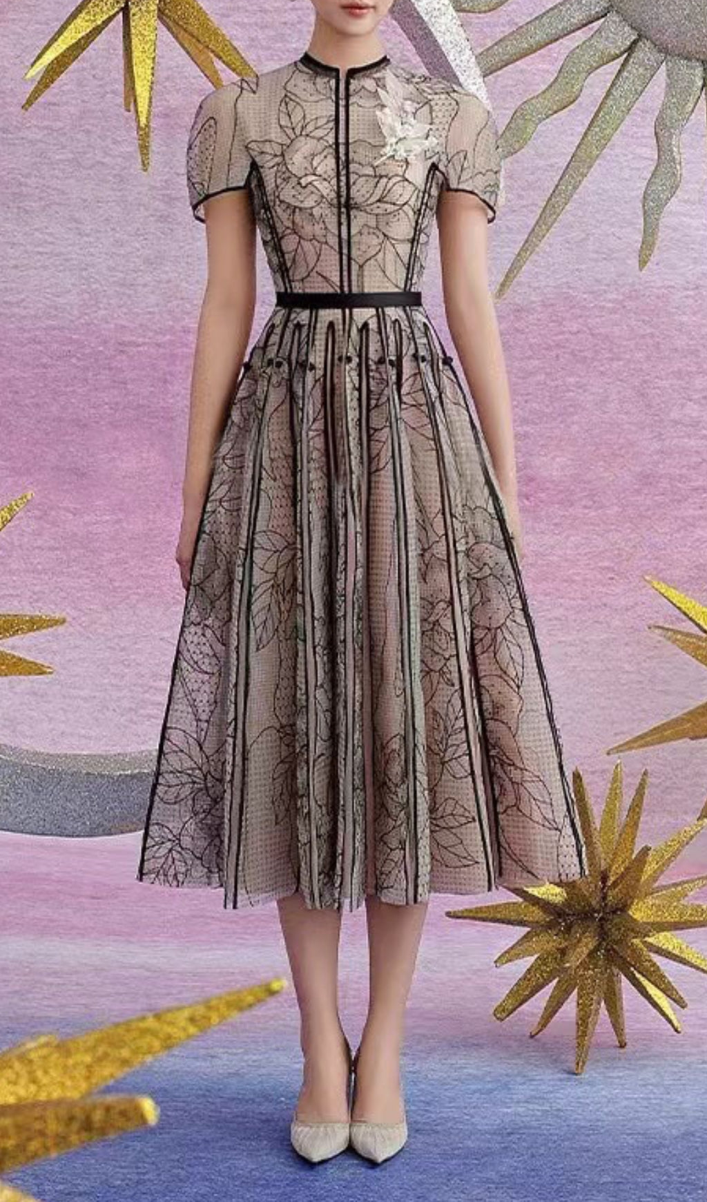 Fashionslee Women Ariya Embroidery Lace Midi Dress