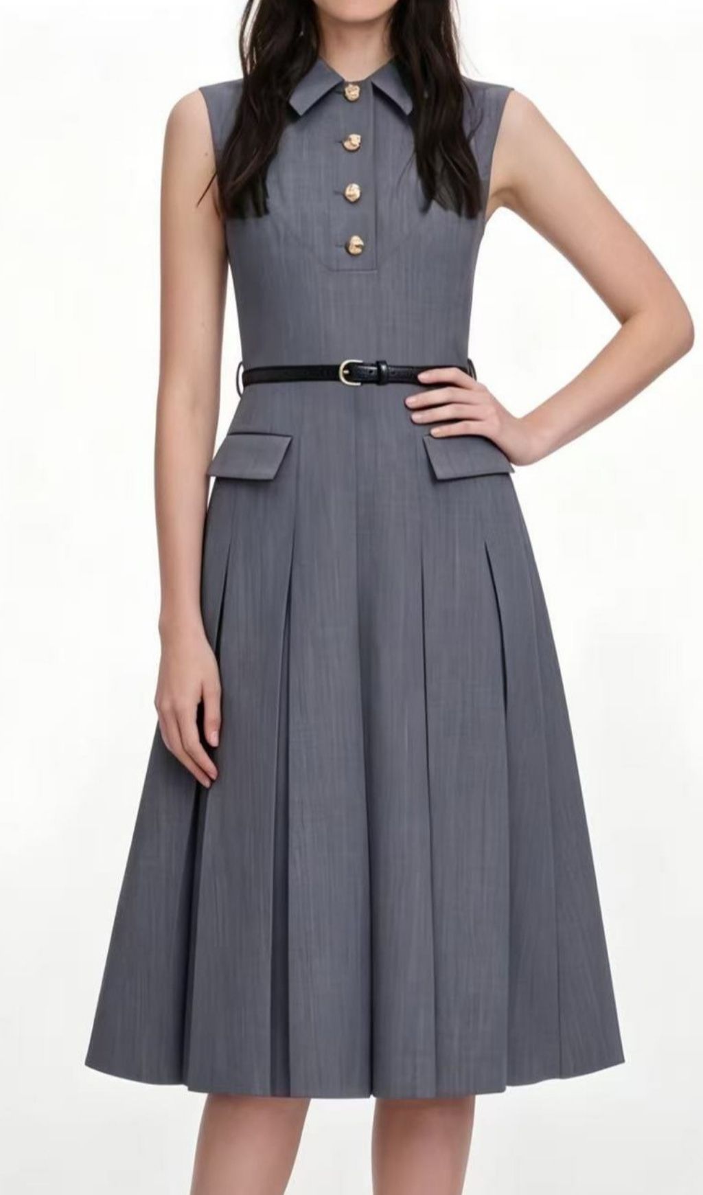 Fashionslee Women Lawren Grey Sleeveless Midi Dress