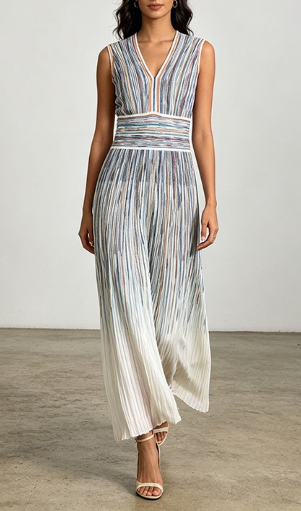 Fashionslee Women Lauralei Sleeveless V-Neck Stripe Maxi Dress