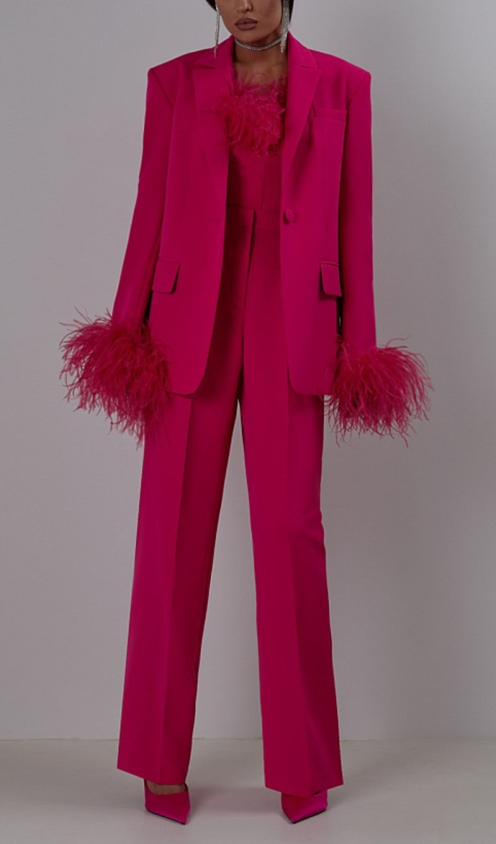 Fashionslee Women Aniek Feather Blazer Two-Piece Set