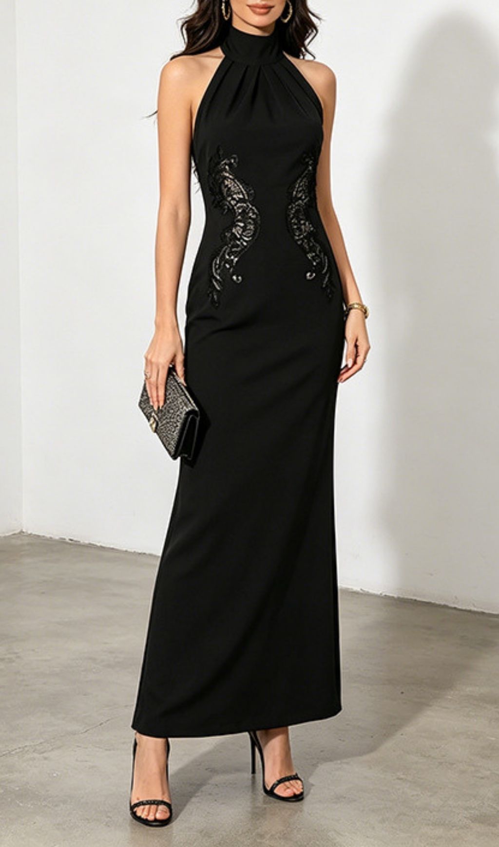 Fashionslee Women Laurent Halter Lace Backless Maxi Dress