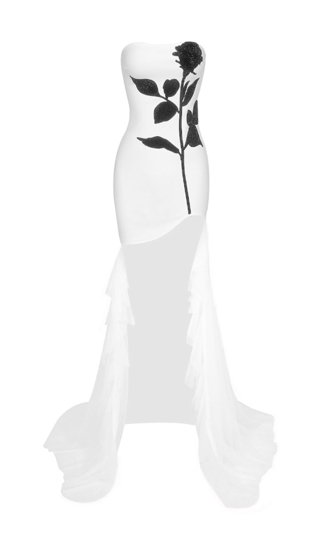 WHITE STRAPLESS ROSE MESH DRESS – VIRAL AESTHETIC - OWNCI