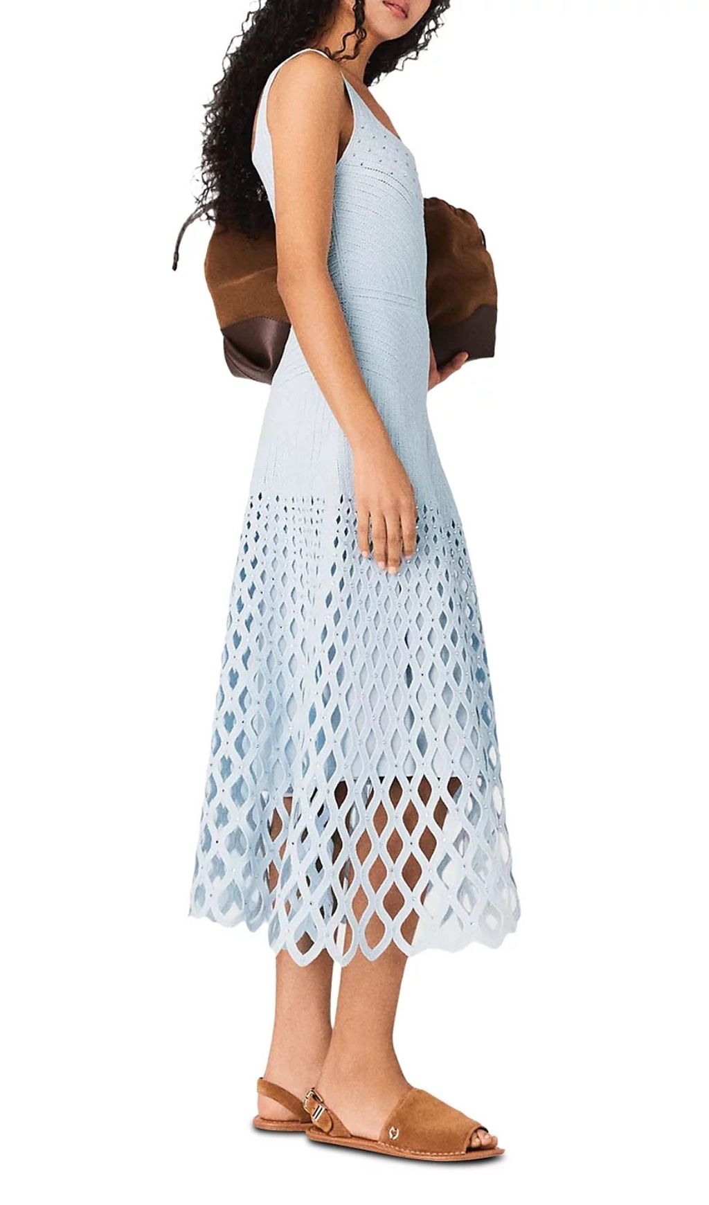 Fashionslee Women Crochet Rhinestone Midi Dress