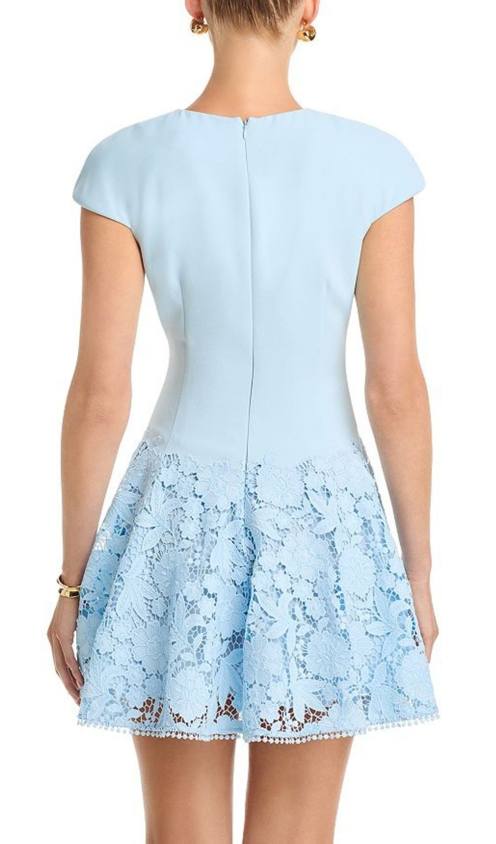 Fashionslee Women Crepe Lace Mini Dress - Blue