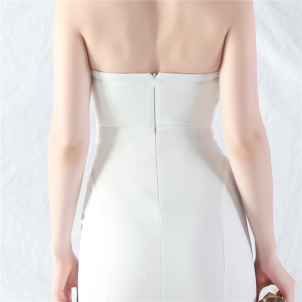 WHITE STRAPLESS RUCHED MAXI DRESS AESTHETIC - OWNCI