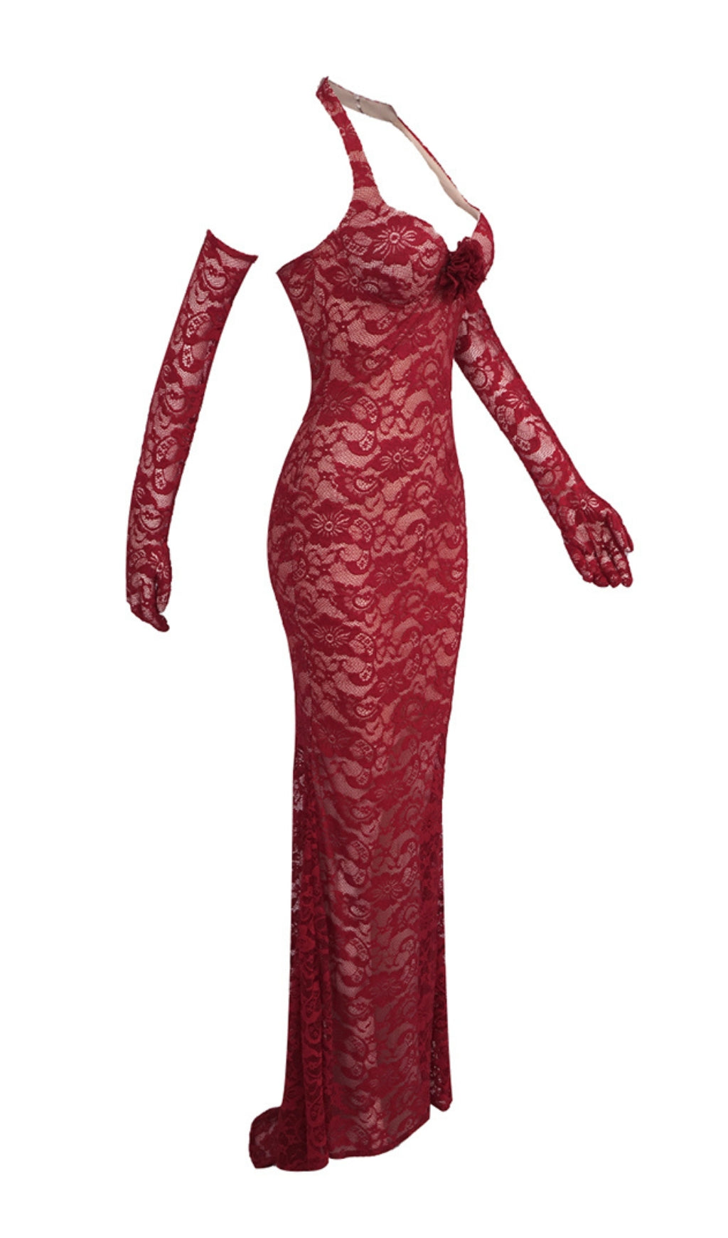 Fashionslee Women Bedelia Wine Halter Lace Maxi Dress