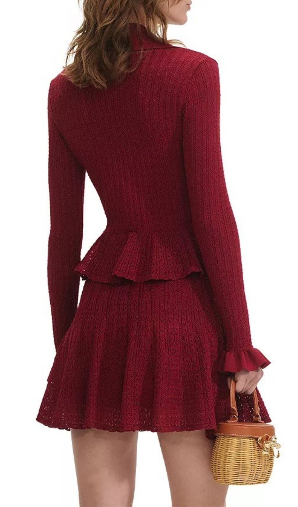 Fashionslee Women Pointelle Knit Mini Dress - Red