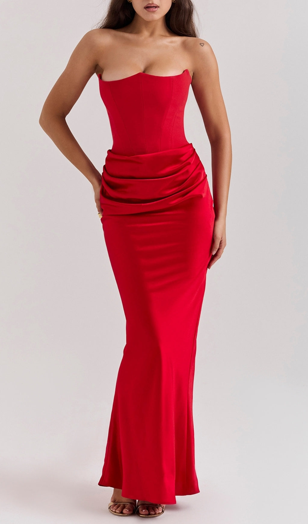 Fashionslee Women Ruched Corset Dress Maxi Dress In Red