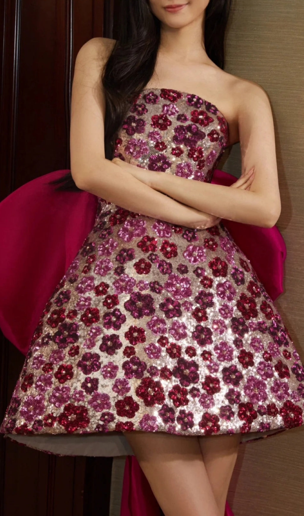 Fashionslee Women Aizah Pink Flower Sequin Mini Dress