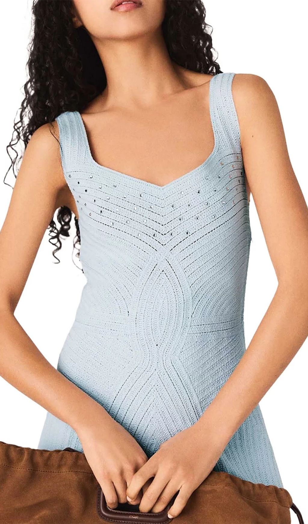 Fashionslee Women Crochet Rhinestone Midi Dress