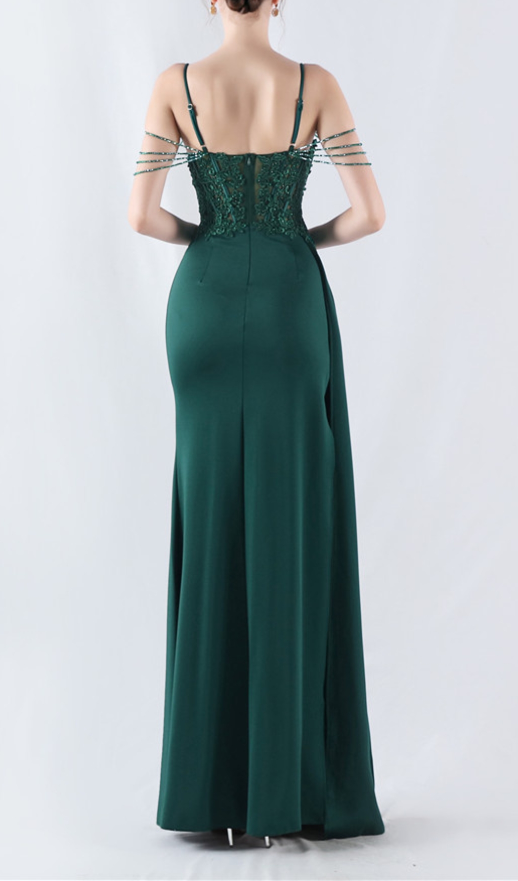 Fashionslee Women Chofa Green Flower Bead Corset Maxi Dress