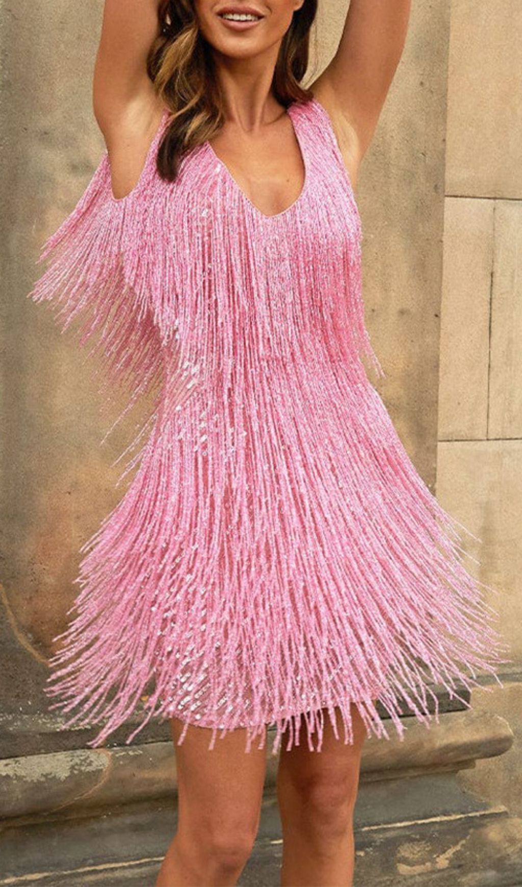 2c53b4c81fe2fa31b5dd1585ac21437a.jpg Fashionslee Women Laniyah Pink Tassel Mini Dress