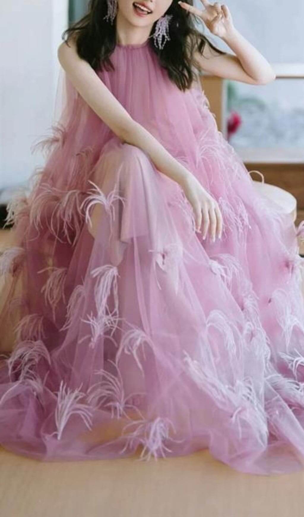 2c719a3e023ff94275b1006857c11a69.jpeg Fashionslee Women Bathsheba Feather Mesh Maxi Dress