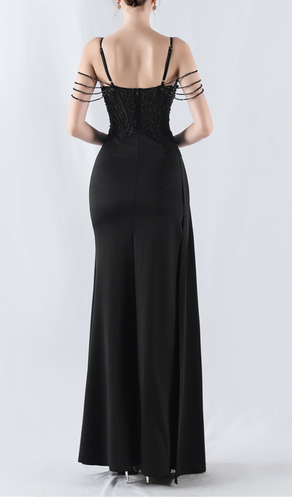 Fashionslee Women Chofa Black Flower Bead Corset Maxi Dress