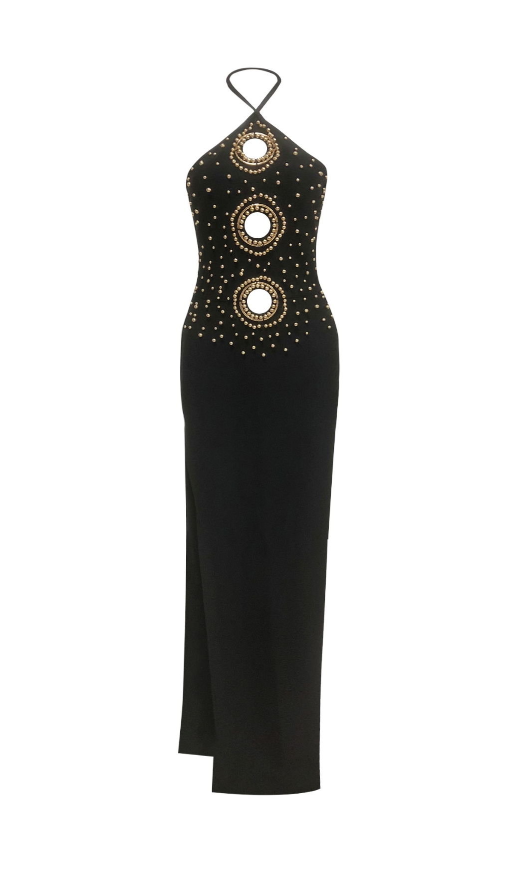 2df73cefb3a7326516033c4cc6cf9859.jpg Fashionslee Women Black Halter Embellished Cut Out Maxi Dress