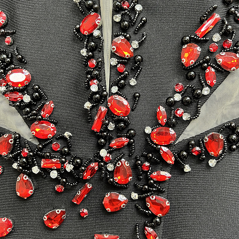 2f05bac524e14392e62afee3e9930306.png Fashionslee Women Abelina Long Sleeve Red Crystals Dress