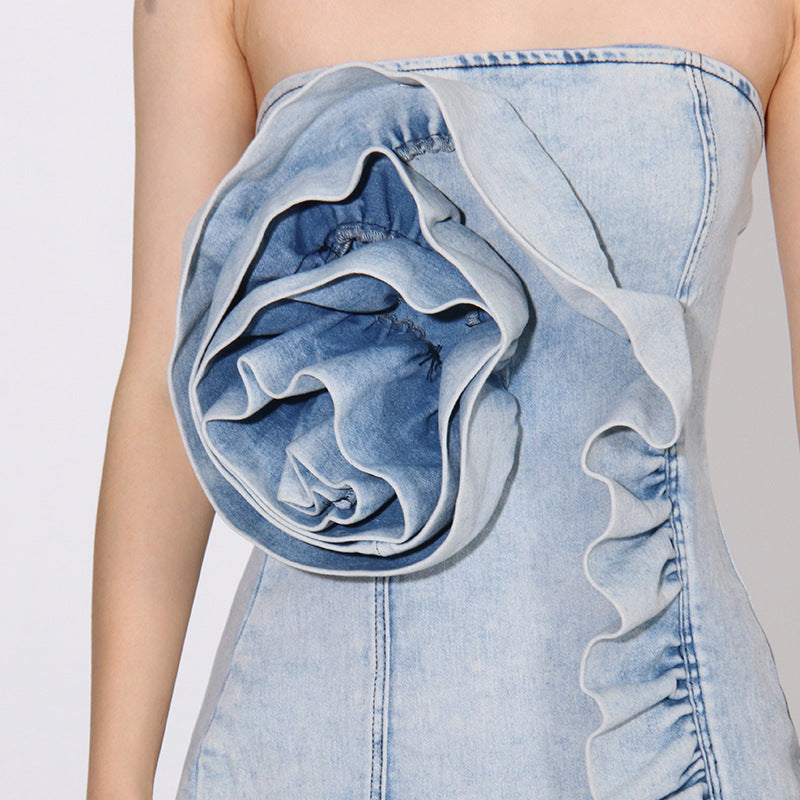 VINTAGE FLORAL DENIM MINI DRESS - OWNCI VINTAGE FLORAL DENIM MINI DRESS - OWNCI