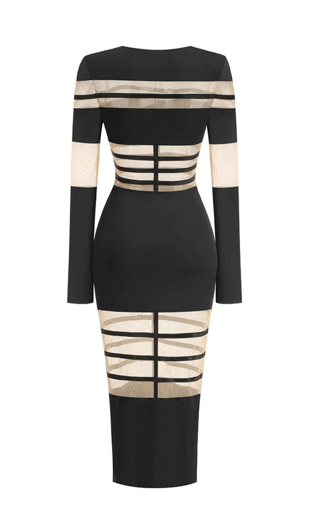 Fashionslee Women Banan Long Sleeve Mesh Bodycon Midi Dress
