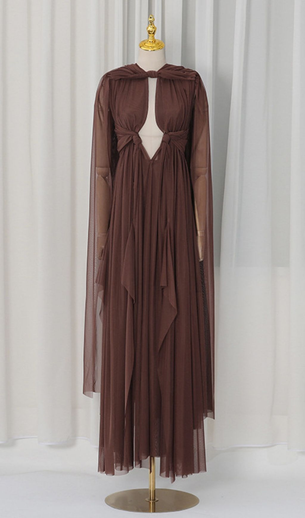 LAURIE BROWN CUTOUT MESH MAXI DRESS - OWNCI