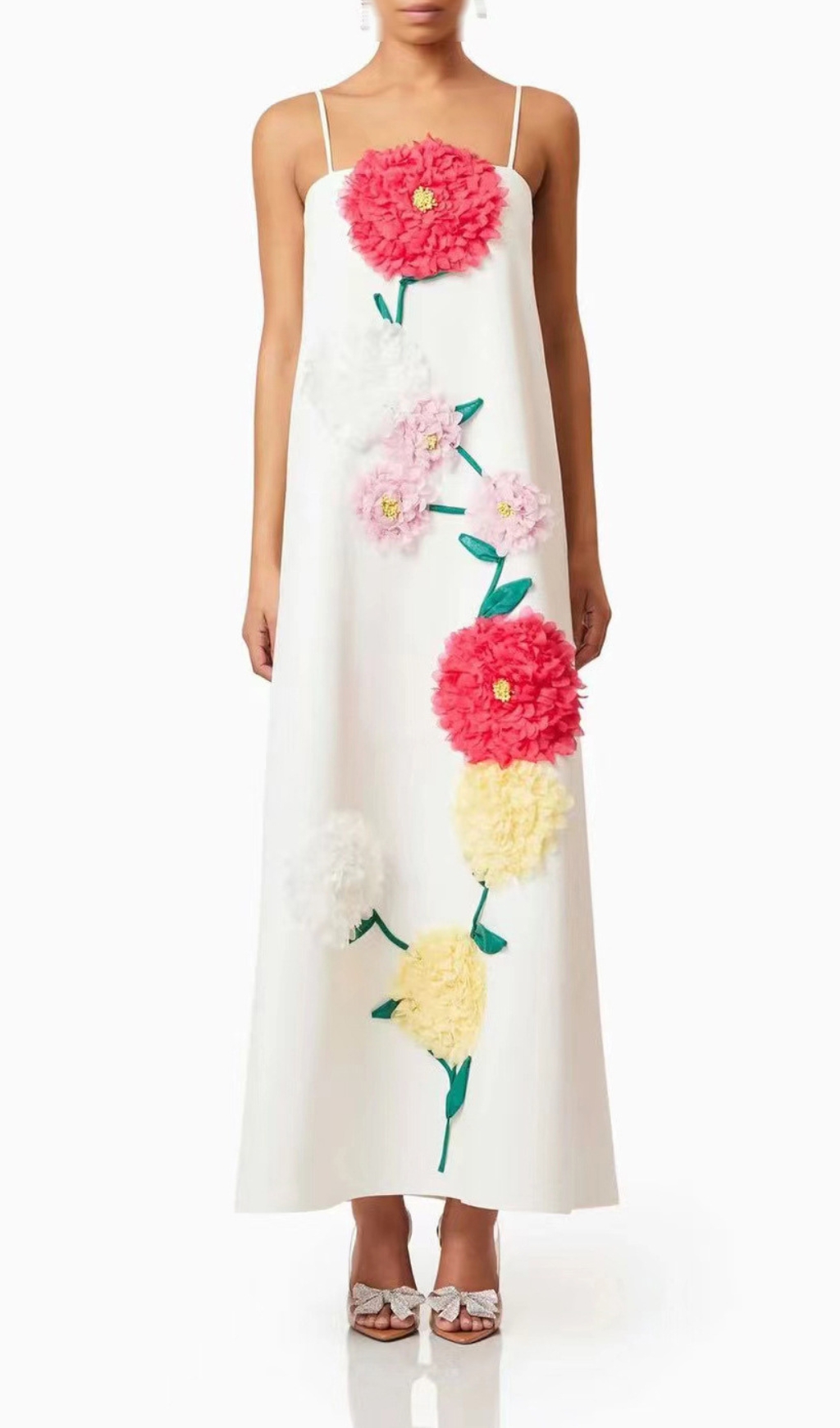 Fashionslee Women Erica White Strappy Flower Maxi Dress